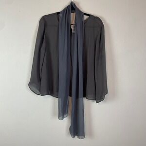 Eileen Fisher Gray Silk Sheer Long Sleeve Open Front Cardigan‎ Top w/ Scarf M